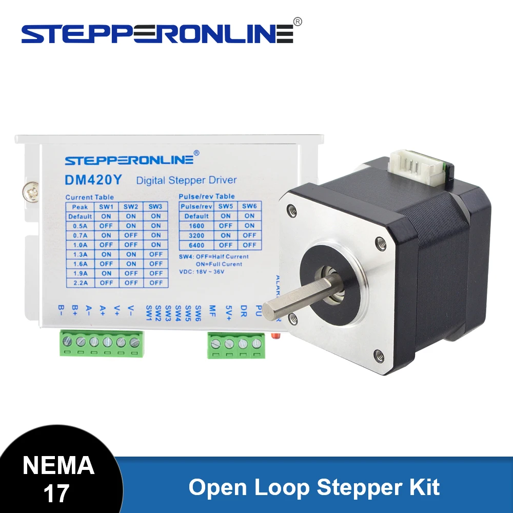 STEPPERONLINE Nema 17 Stepper Motor Driver Kit Open Loop 0.42N.m 1.5A Driver 0.3A-2.2A 18-30VDC for DIY 3D Printer CNC XYZ