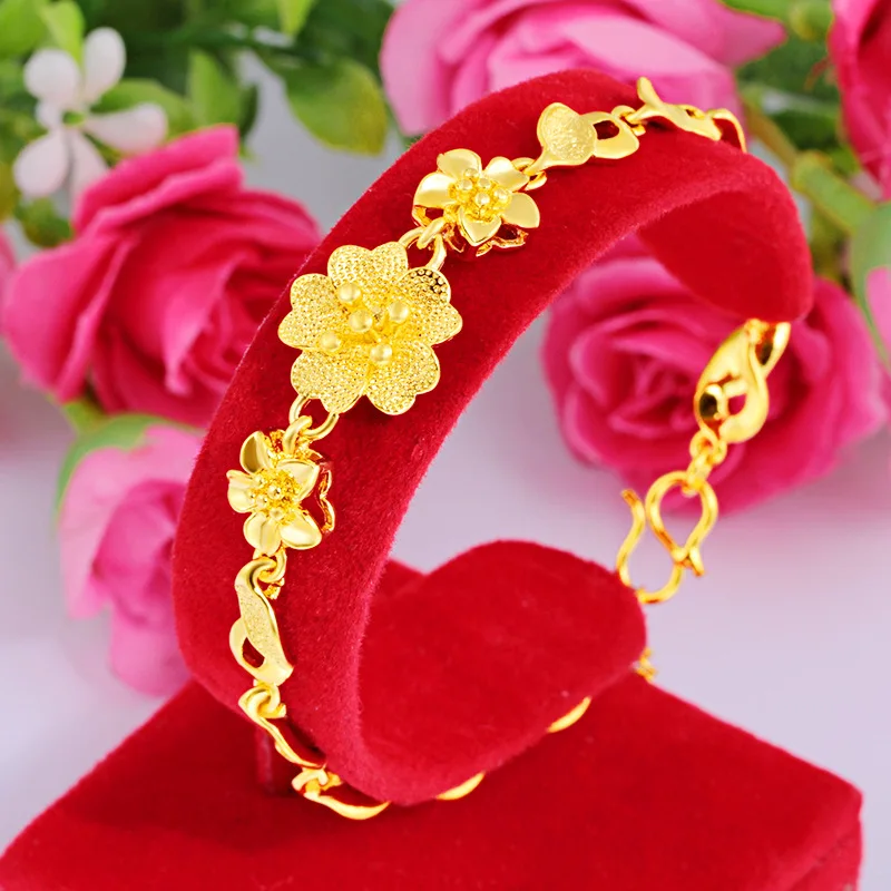 

Classic Fashion 9999 24K Real Gold Versatile Gold Flower Bracelet Jewelry 24K Gold Handmade for Women Gift for Mother Wife