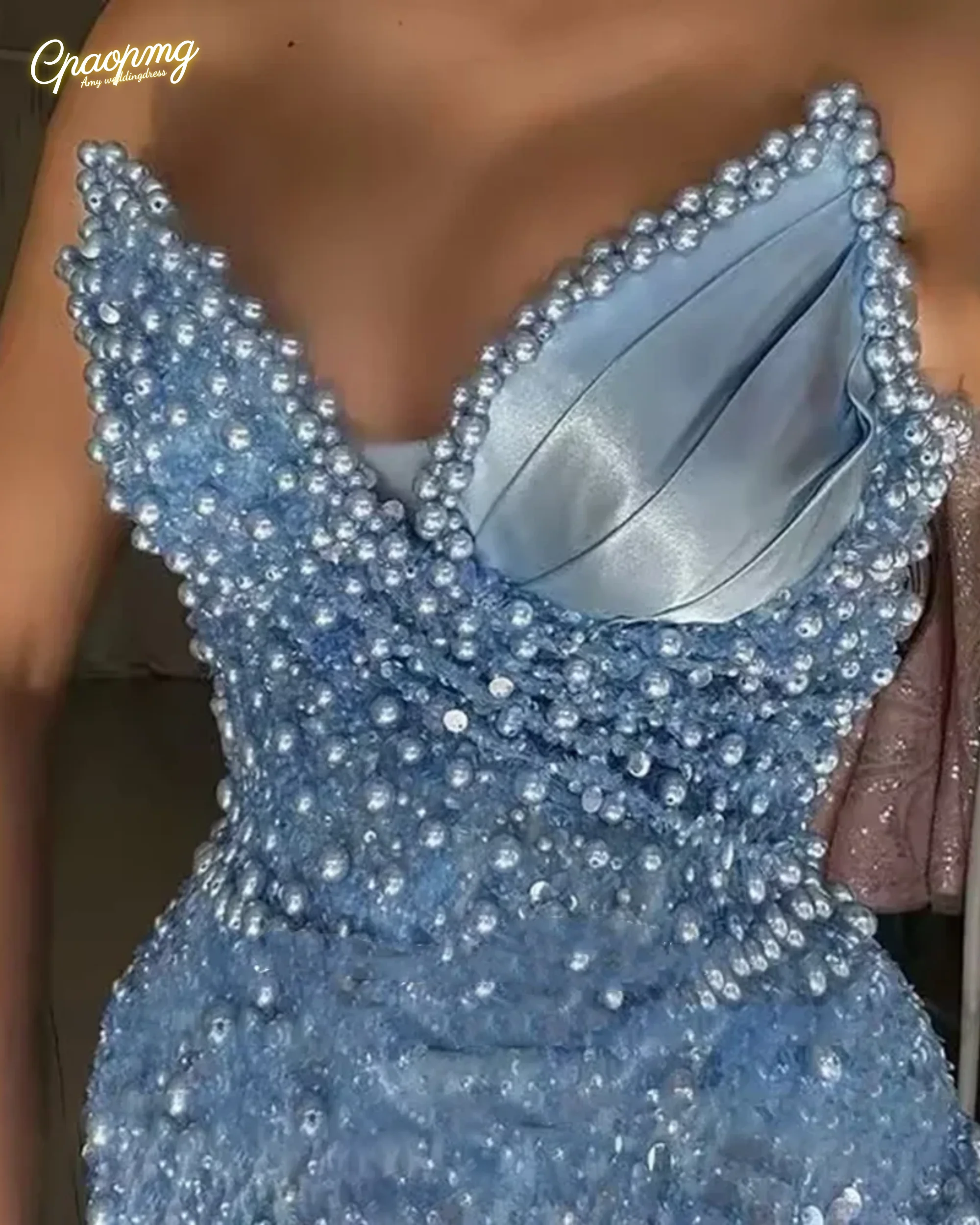 Personalizado de luxo sereia vestidos de noite frisado vestido de princesa pérolas vestido de festa para festa feminina noite baile de formatura robe