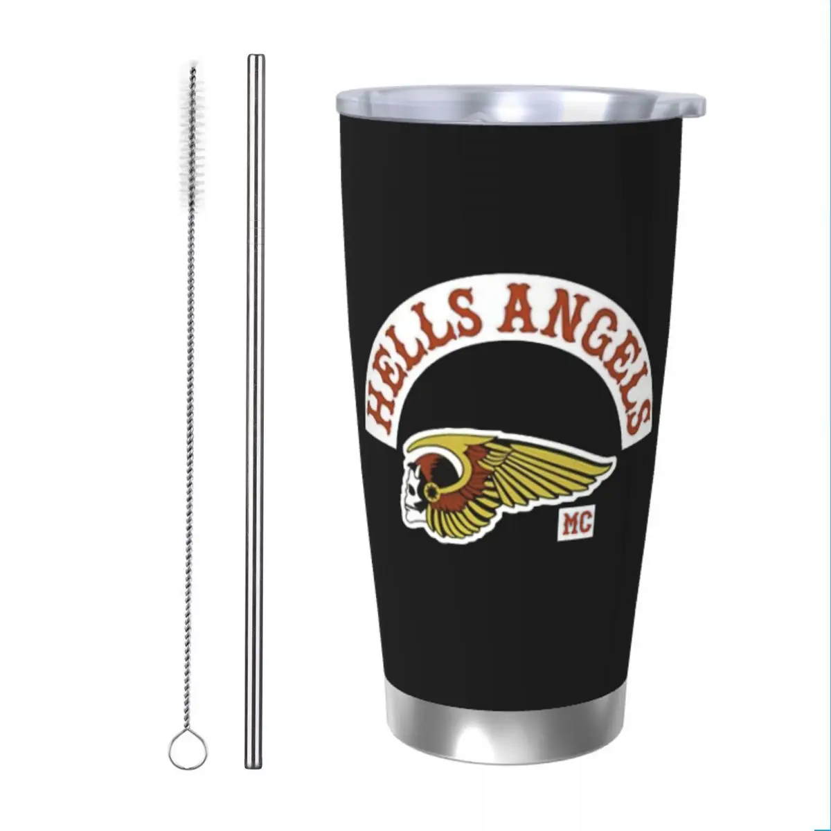 Hells Angels Logo Tumbler Vacuum Insulated Motorcycle Club Brotherhood Thermal Cup with Lid Straw Double Wall Mugs Spill Proof