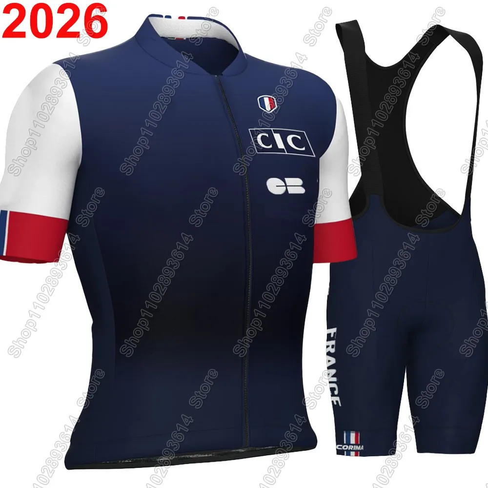 Frankreich Nationalmannschaft 2026 Radsport-Trikot-Set Sommer Fahrradbekleidung Rennrad-Shirts Anzug Fahrrad-Trägerhose MTB Ropa Maillot