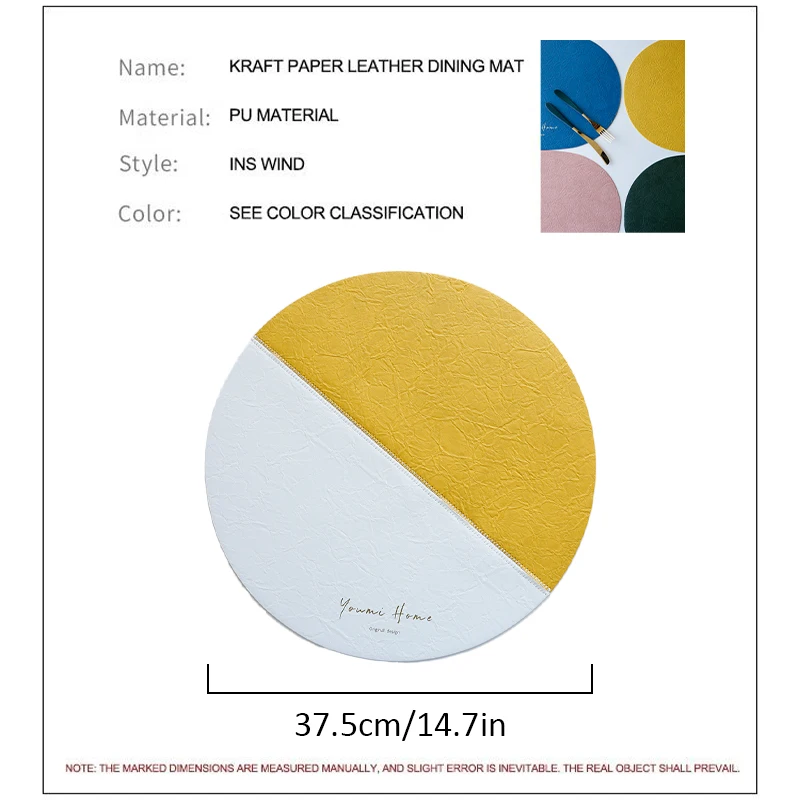 4/8/12pcs Luxury Round Table Placemat with Double Sided Usable Water Repellent Leather for Home Restaurant Wedding Table Setting