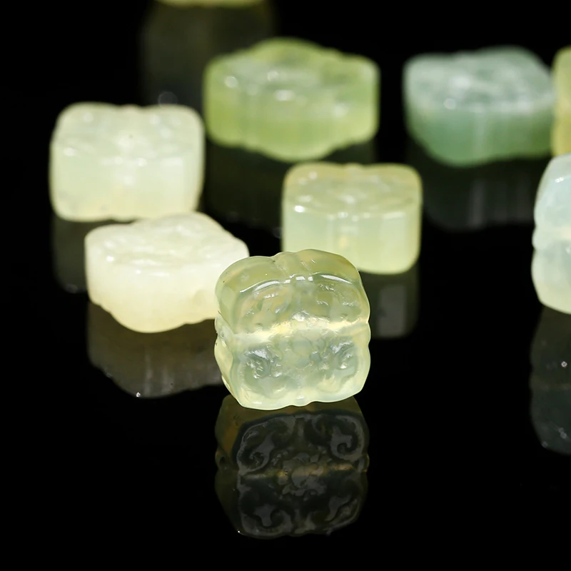 1 Pc Natural Light Green Jade Wealth Square Carved Bead Charm Pendant For Jewelry Making Diy Necklace Bracelet Accessory