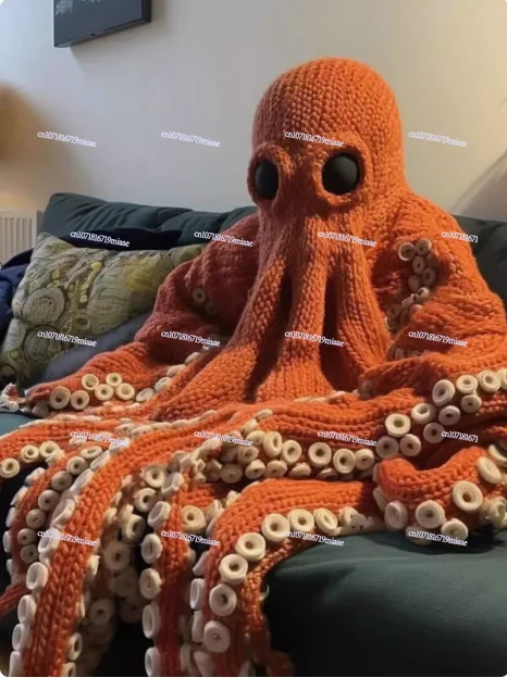 Knitted Octopus Hat Wool Squid Hat Cthulhu Octopus Hood Crochet Wool Octopus Hat Plush Hat