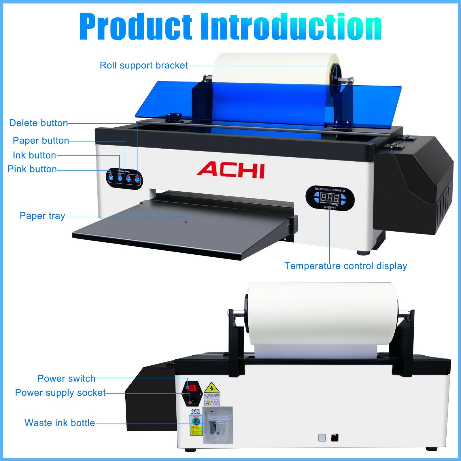 ACHI A3 R1390 Dtf حزمة الطابعة مع لفة المغذية فرن تي شيرت نقل DTF طقم الطابعة لآلة طباعة النسيج تي شيرت