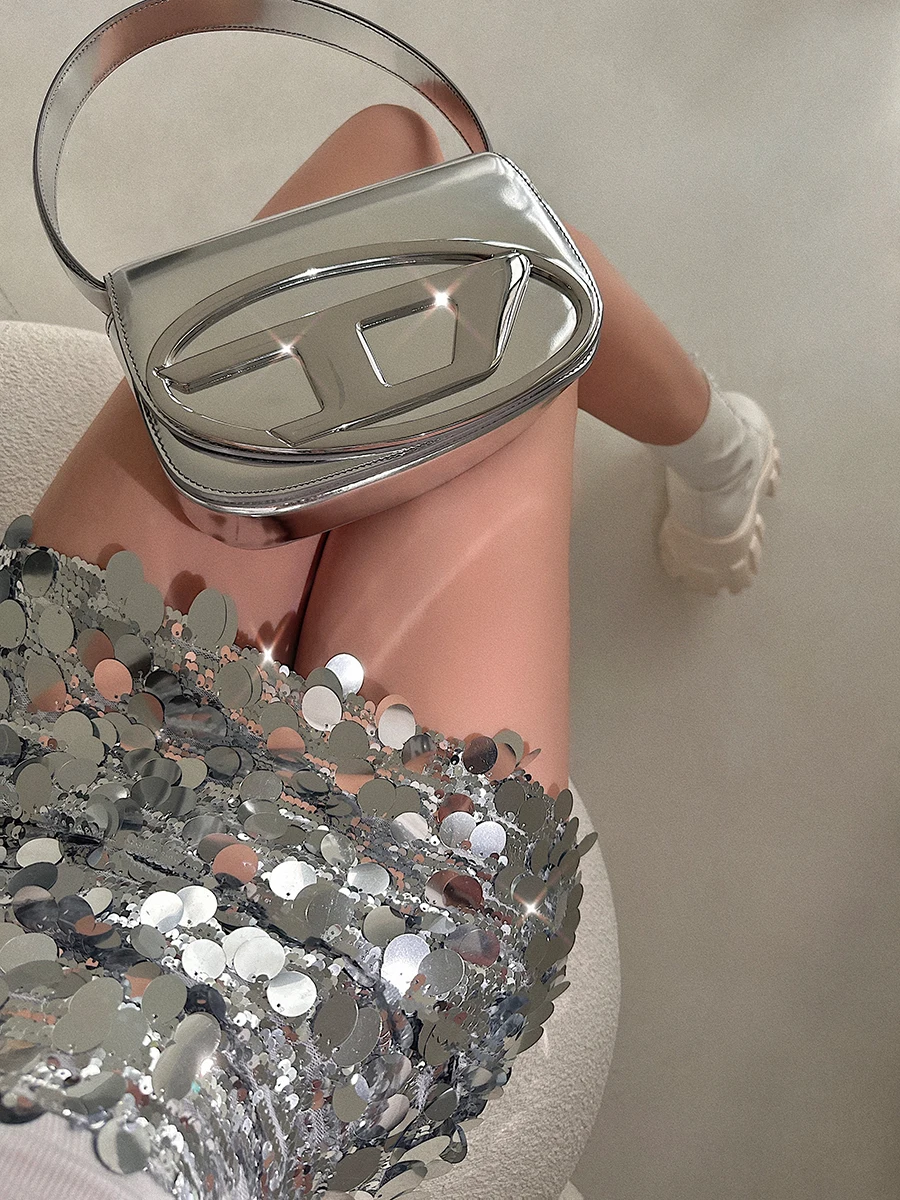 Sexy Sparkling High Waist Bodycon  Skirt Short Skirt Silvery Glittering Young Girl Day Trendy Fashionable Women's Skirts