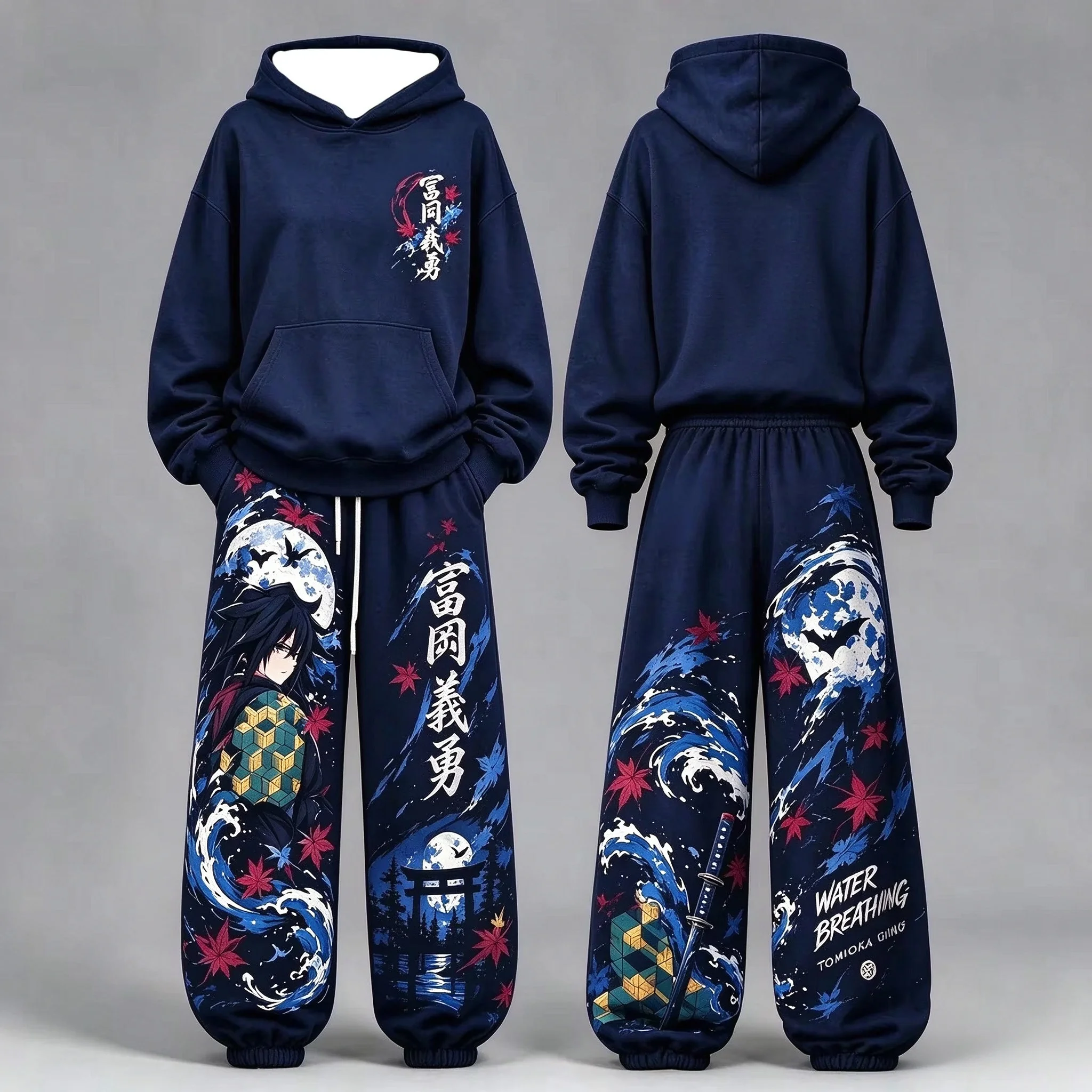 26/27 New Demon Slayer Anime Character Print Hoodie Tracksuit Fan Collection Fashion Street Unisex 2 Piece Outfit