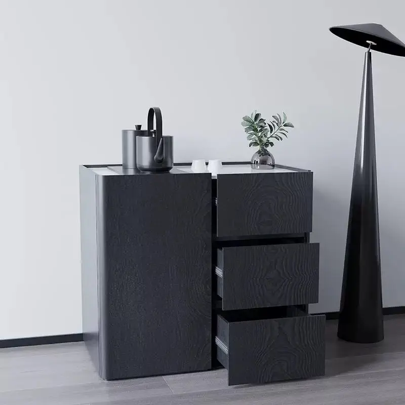 خزانة شاي من خشب الرماد، غلاية متكاملة لطاولة الشاي، طاولة غليان من الخشب الصلب، غرفة معيشة مكتبية على الحائط