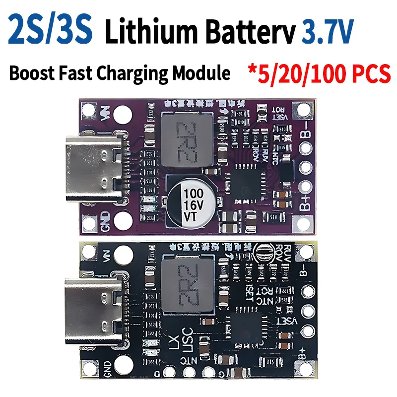 2S 3S 3.7V Type-C USB Lithium Battery Charging Module Support Fast Charge Boost Converter Step-Up Charger Protection Board
