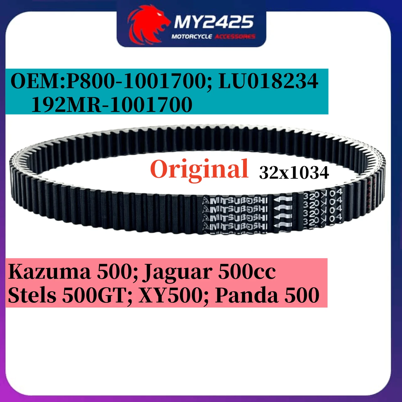 

Original Kazuma 500 Drive Belt For Kazuma 500 Jaguar J500 Xinyang 500 Stels 500GT P800-1001700 LU018234 21571-5020 192MR-100170