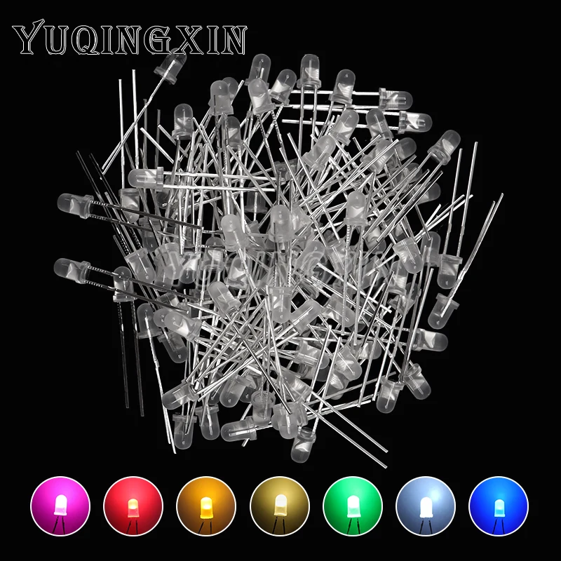 100pcs 3mm LED Diode F3 Assorted Kit White Green Red Blue Yellow Orange Pink Purple Warm White DIY Light Emitting Diode