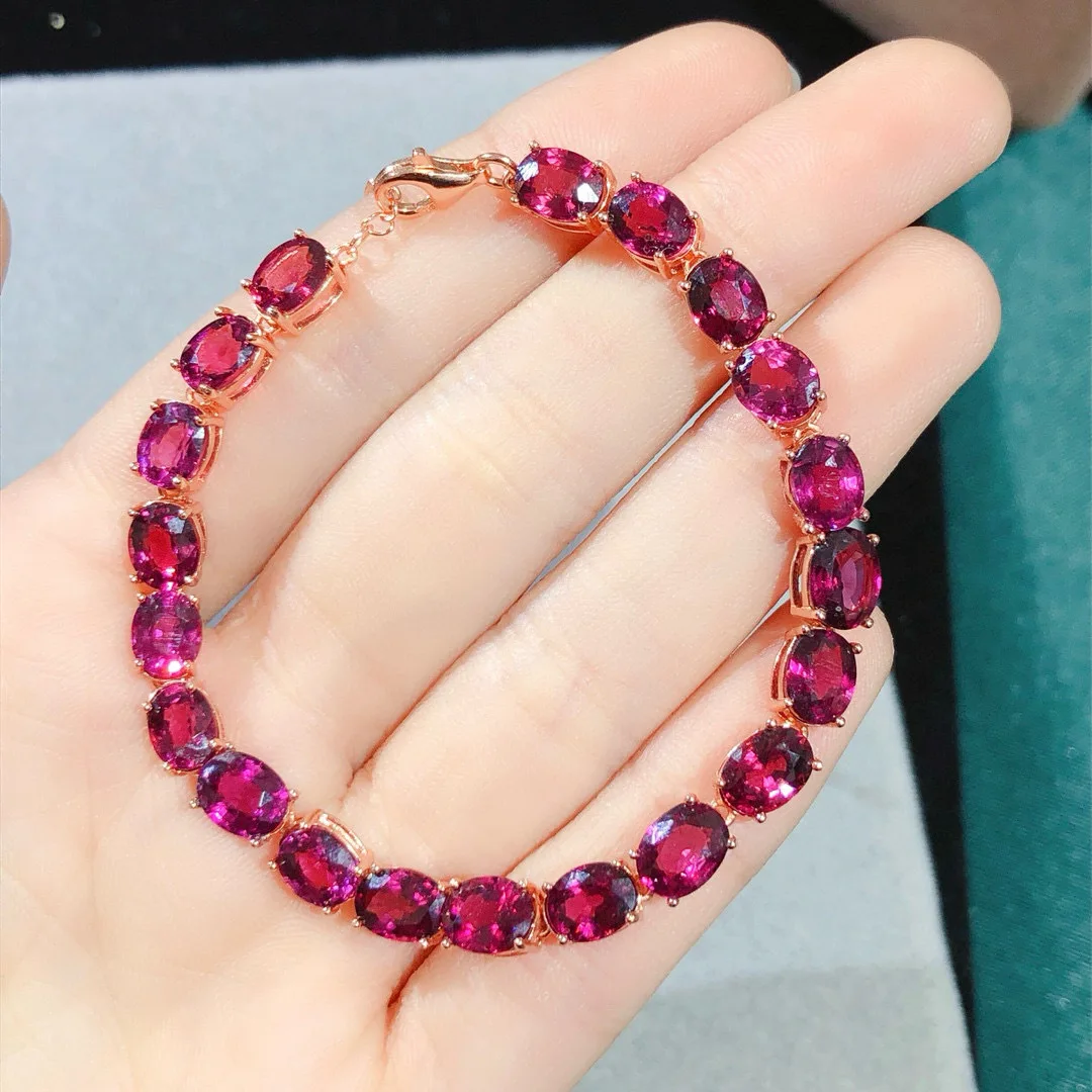 

Браслет из натурального граната, серебро S925, полностью инкрустированный розово-фиолетовым гранатом, браслет в дворцовом стиле с тонкой инкрустацией