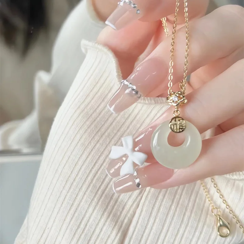 

White Copper Pendant New Style Chinese Style Fortune Peace Buckle Necklace for Women Summer Niche Clavicle Chain Gift for Mom
