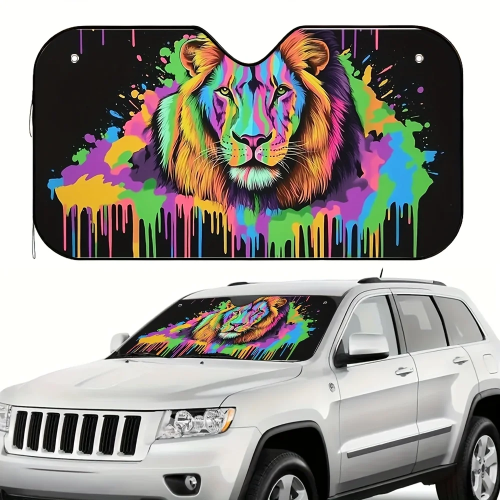 Pare-soleil de voiture Vibrant Lion Majesty, 1 pièce, adapté à tous les véhicules, Protection UV, Design coloré élégant pour les déplacements en ville et la famille