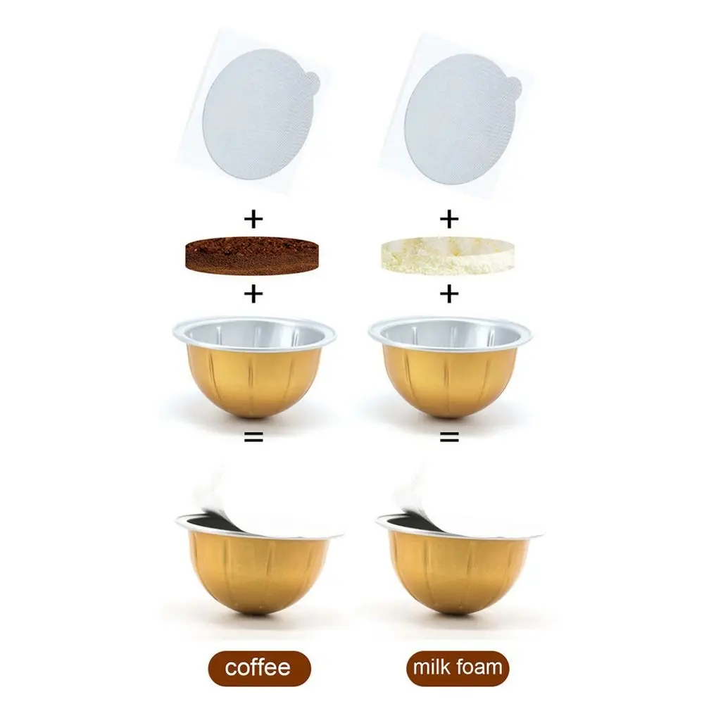 4Pcs Portable Coffee Capsule Shell Refillable Reusable Sealed Tin Foil Cup For Vertuo Next 40/80/150/230ml Coffee Capsule Pod