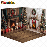 Mocsicka Christmas Fireplace Photography Background Home Xmas Tree Decoration Adult Children Photo Backdrop Holiday Party Banner