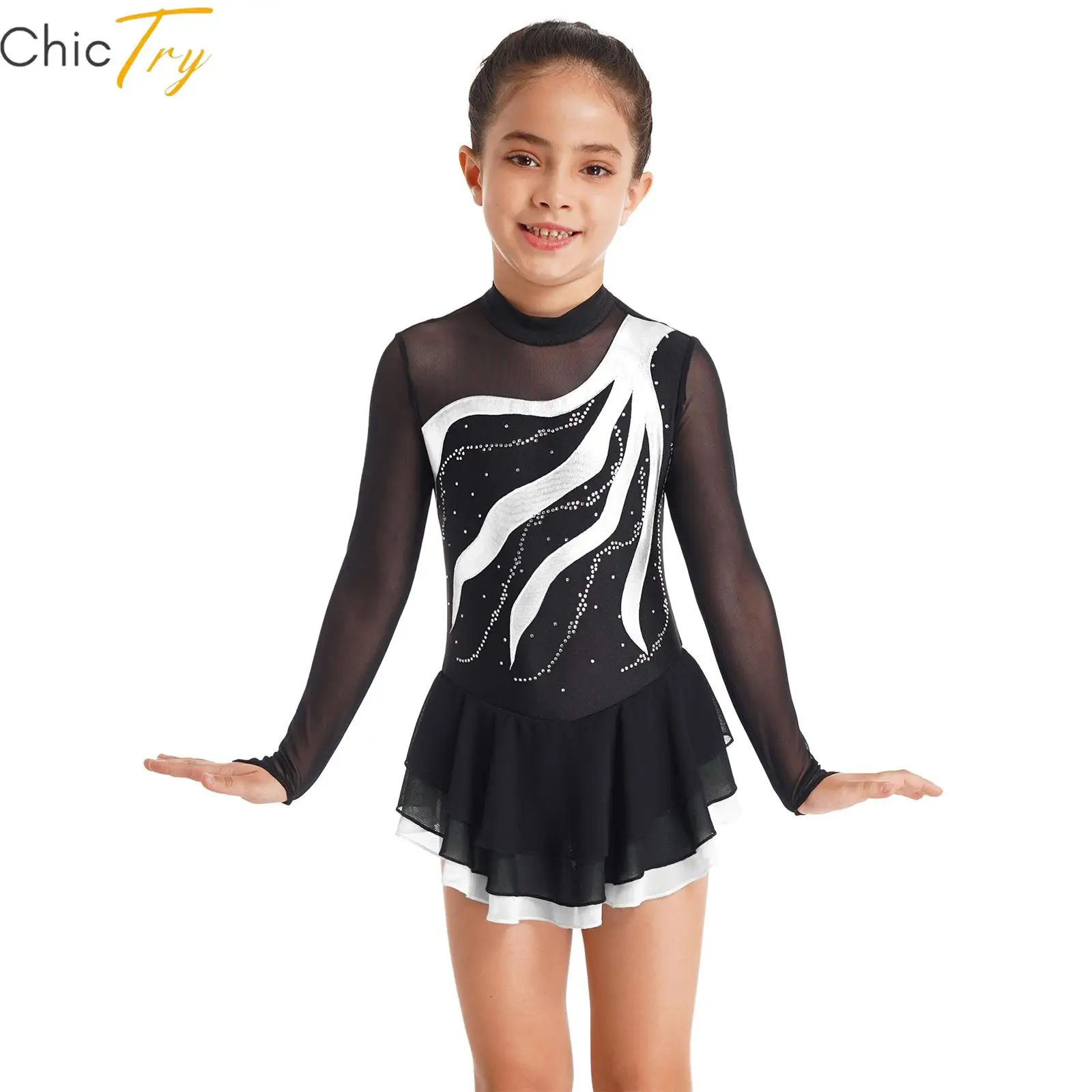 

Детское платье для фигурного катания на коньках для девочек, костюмы балерины, лирическое современное платье для латинских танцев, балетный костюм с открытой спиной