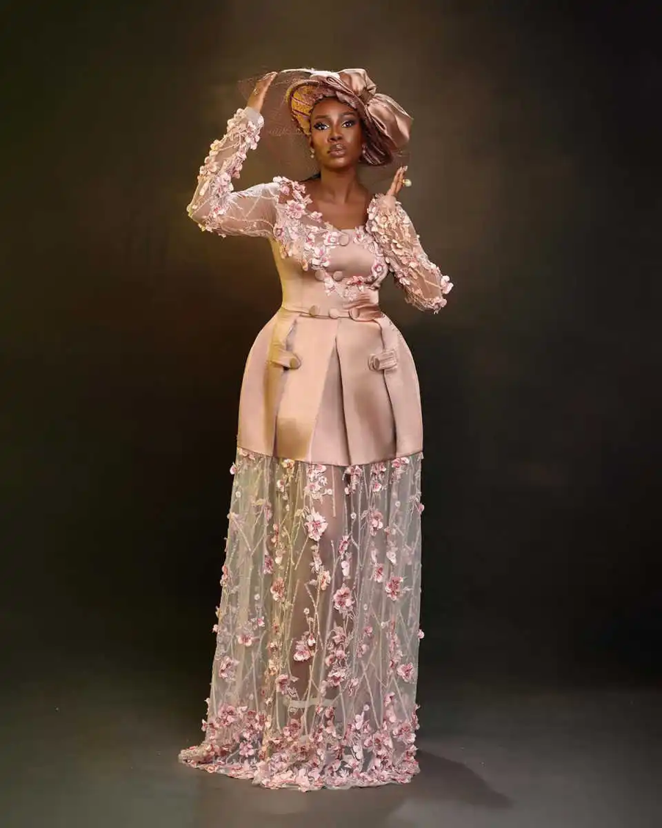 セレブ女性マーメイドイブニングドレス 3D 花アップリケウエディングドレスレディースパーティードレスカスタマイズ