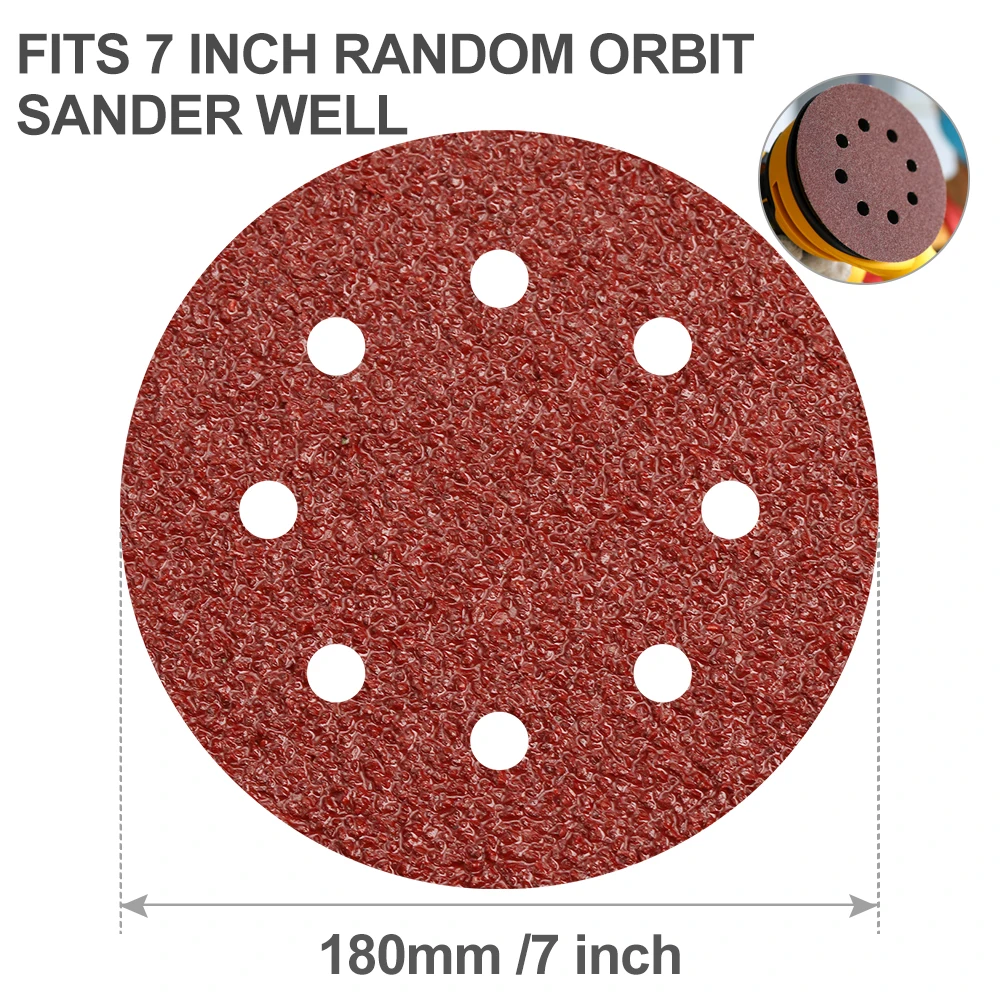 10PCS 7 Inch 180mm Sanding Discs Sandpaper Hook and Loop Abrasive Paper Assorted 60-600 Grits for Sanding Polishing