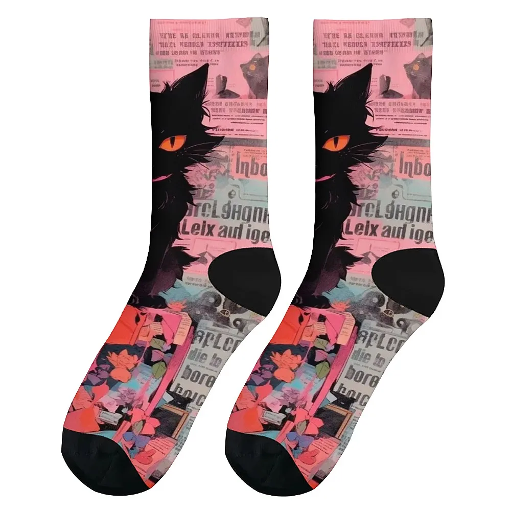 Nuevos calcetines de moda para hombre, calcetines con estampado de gato divertido de dibujos animados, cómodos y suaves, estilo de tendencia hip hop, deportes de ocio al aire libre.