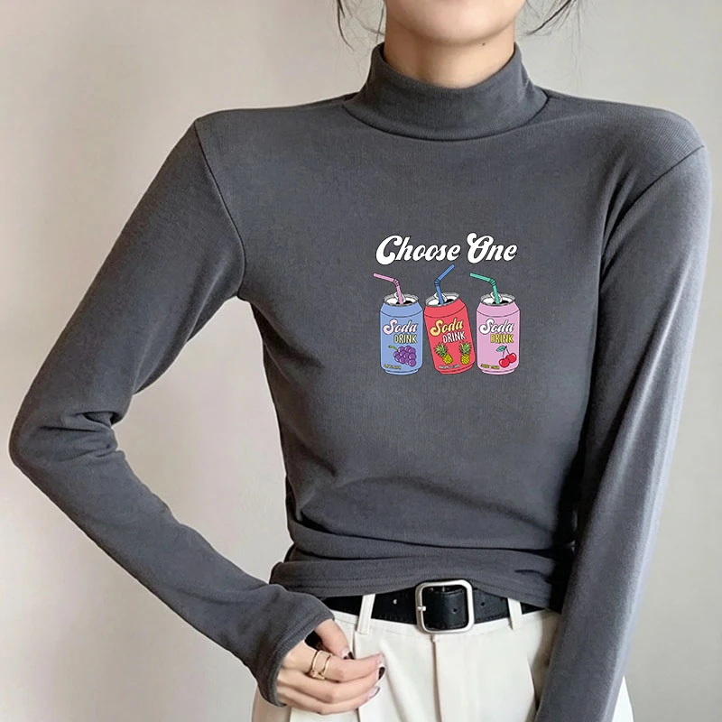 Winter Women's Thermal Brushed Fleece Half Mock Neck Long Sleeve T Shirt Cute Soda Cans Choose One Graphic Warm Tee