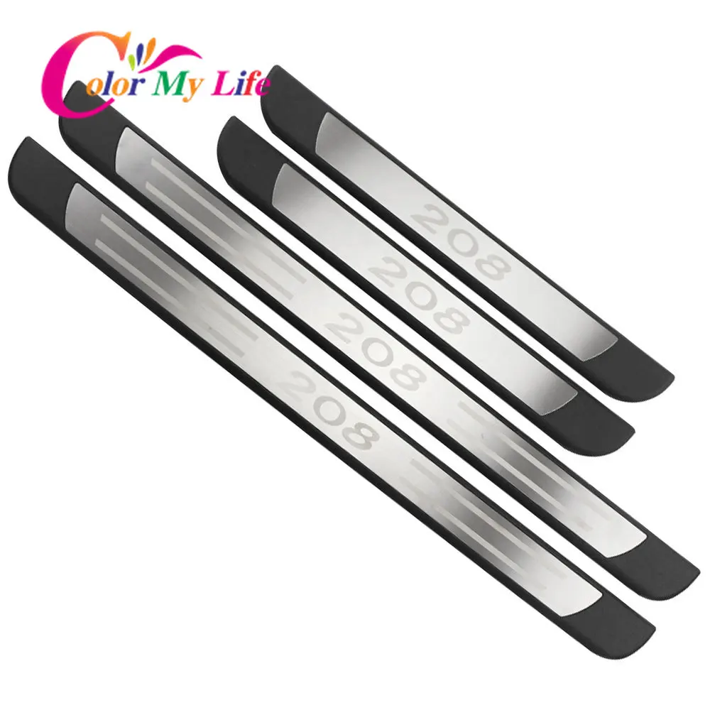 Color My Life 4Pcs/Set Stainless Steel Car Door Sill Plate Auto Pedals Protector Cover for Peugeot 208 2012 - 2020 Accessories