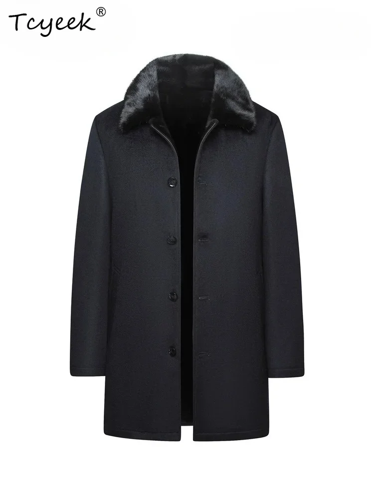 Tcyeek Natural NAFA Mink Fur Coat Men Business Casual Coats Male 100% Cashmere Winter Clothes Fashion Mid-length Куртка Мужская