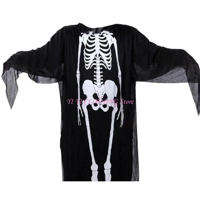 

N5KF Halloween Skeleton Costume Robe Horror for Vampire Skull Devil Cosplay Clo