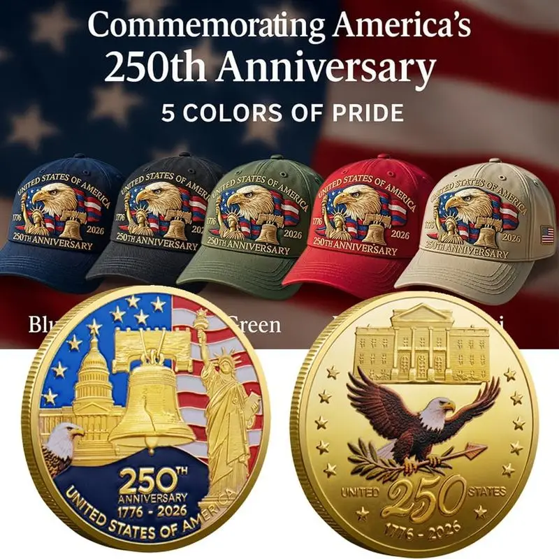 United States 250th Anniversary Hat,Eagle & Liberty 250 Year American Anniversary Embroidered Cap with Badge