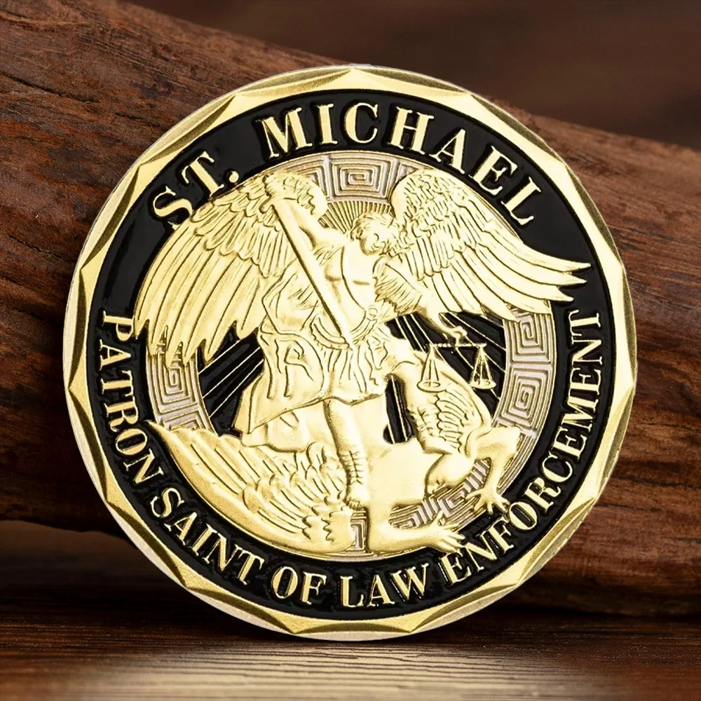 Gold Plated US Police Officer Souvenir Coin ST. Micheal Patron Saint of Law Enforcement Commemorative Coins
