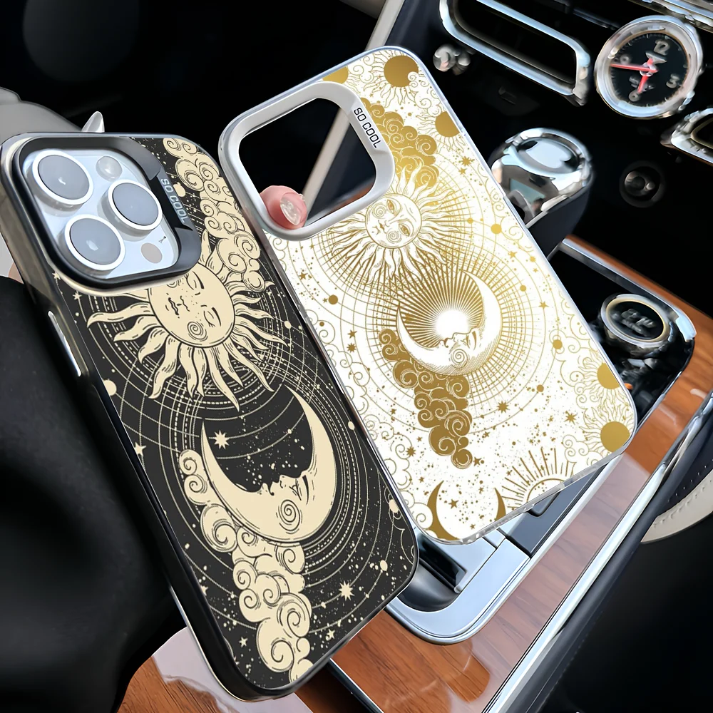 Funny Sun Moon Face Phone Case For IPhone 16 15 14 13 12 11 Pro Max X XR XSMAX 8 7 Plus Matte Shockproof Back Cover