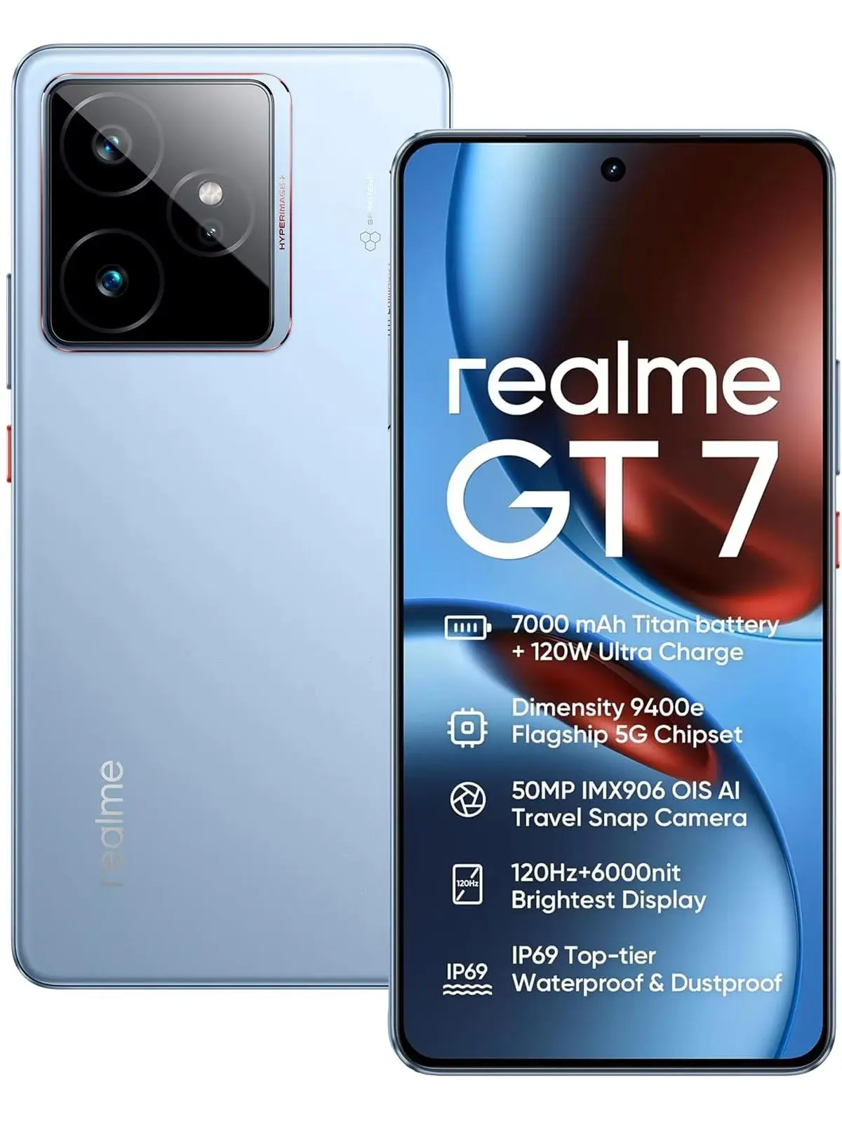 realme GT 7 5G Smartphone mit Dimensity 9400e Prozessor, 7000mAh Akku, 120W Ladefunktion, 50MP Sony IMX906 OIS Kamera, NFC