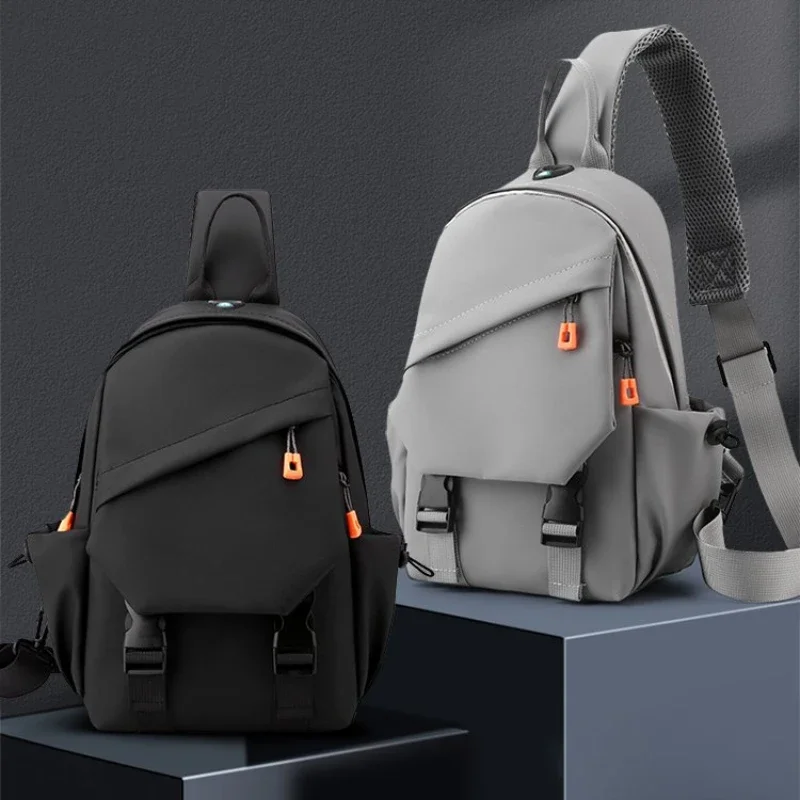 New Minimalist Nylon Zipper Couple Youth Chest Bag 2024 High Quality Splice Line Large Capacity Fashion Portable Shoulder Bag