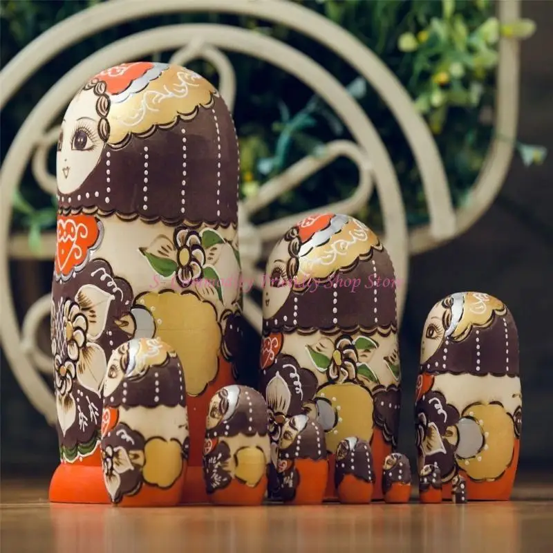 85AE 10Layers Russian Matryoshka Nesting Dolls Stackable Toy Doll Traditional Art Craft Figures Decorative Collection