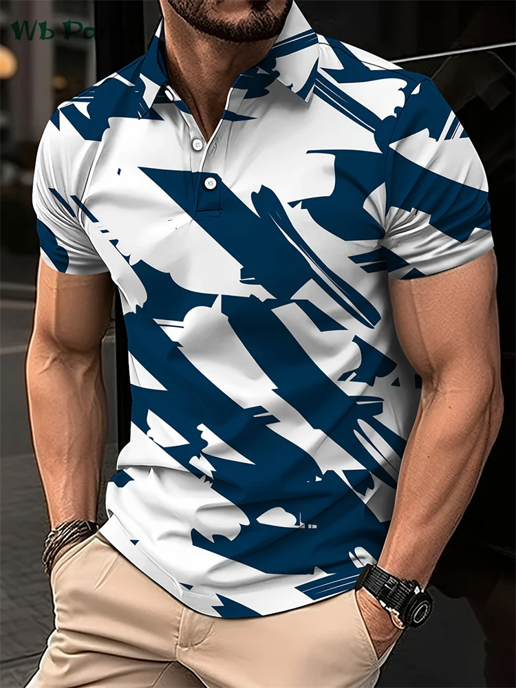 

Men's Shirts Lapel Polo Breathable T shirt Men Geometric Print Fashion Men's Clothing 3D Print Casual Men's Short Sleeve Tee Top