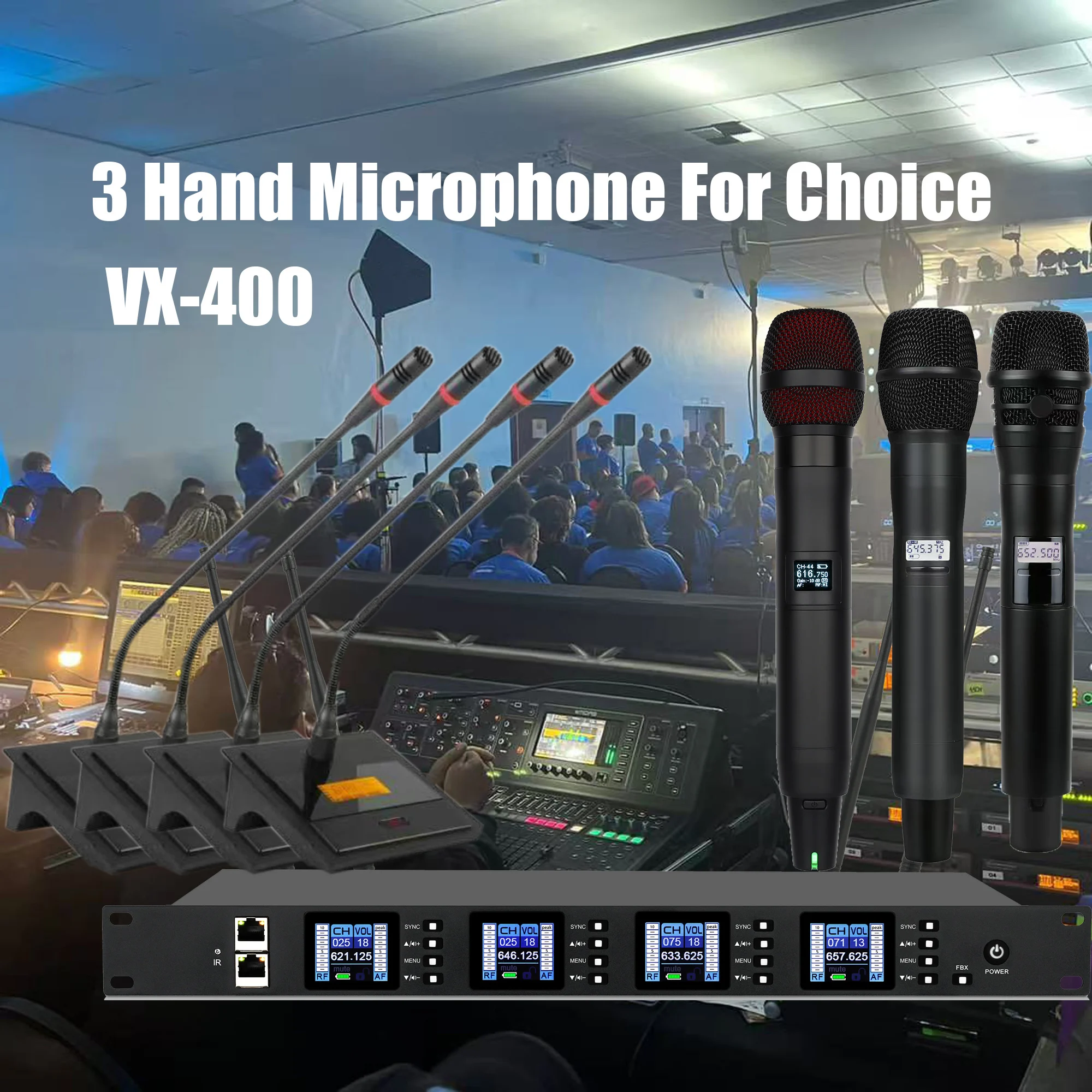 Leicozic vx400 microfone sem fio de 4 canais fone de ouvido microfone lapela sem fio microfone conferência gooseneck microfone dinâmico 600mhz
