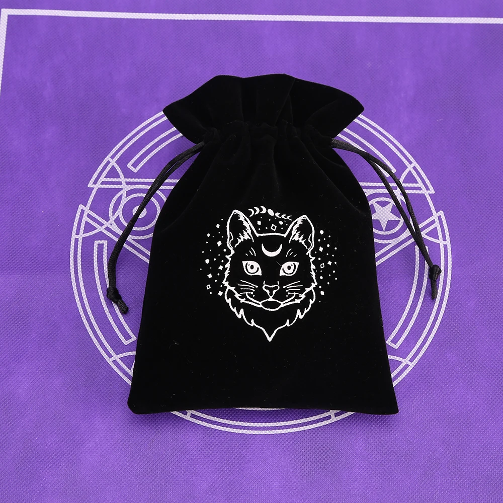 1 stücke Schwarz Samt Tarot Lagerung Tasche Mini Kordelzug Paket Hexe Wahrsagerei Kristall Tasche Tasche Würfel Halter Brettspiel Gold – Detail 8