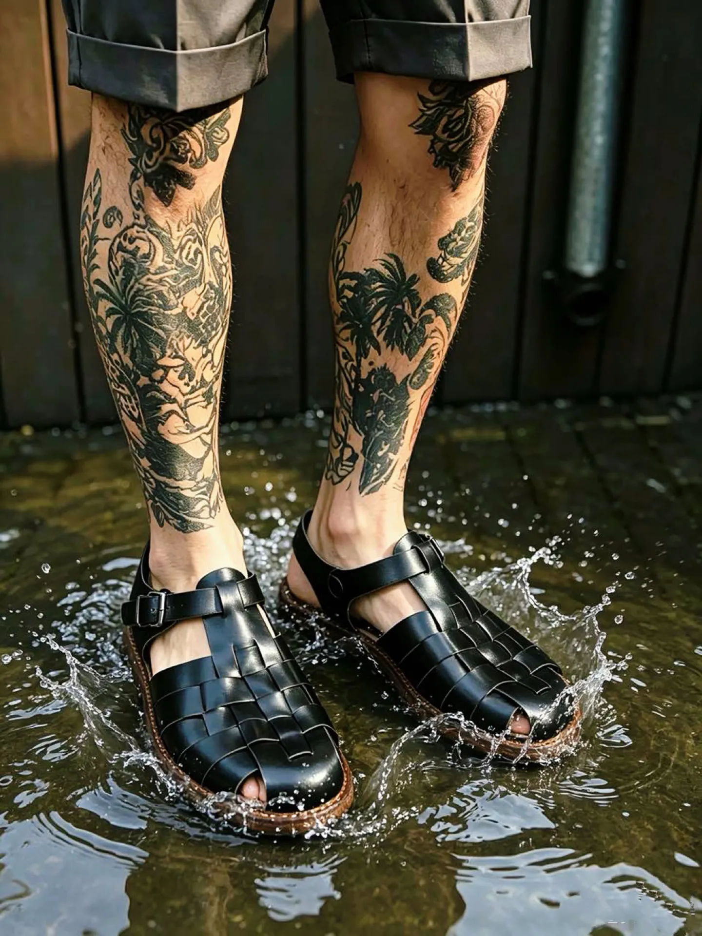 

High-end British Style Retro Casual Top Layer Craft Bottom Toe Roman Sandals Men's Woven Genuine Leather Handmade Leather Shoes