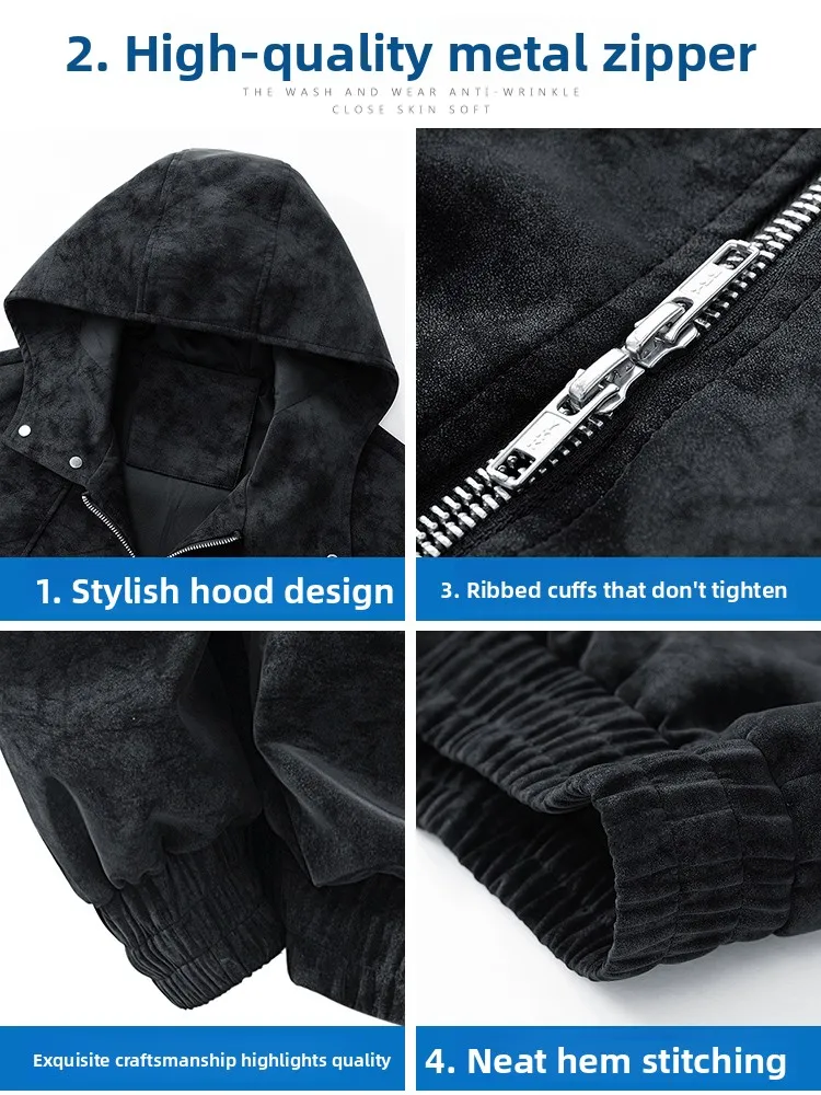 เสื้อโค้ทผู้ชายสไตล์อเมริกัน ดีไซน์ไฮสตรีท สีผสม ทรงหลวม ใส่ได้หลายโอกาส แฟชั่นทันสมัย สไตล์คนเมือง