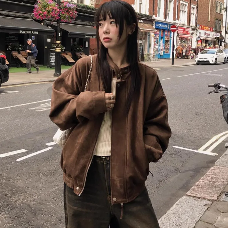 Women's New Faux Leather Zip Up Jacket Loose Drop Shoulder Silhouette Versatile Trendy Casual Office Street Daily Wear Outerwear