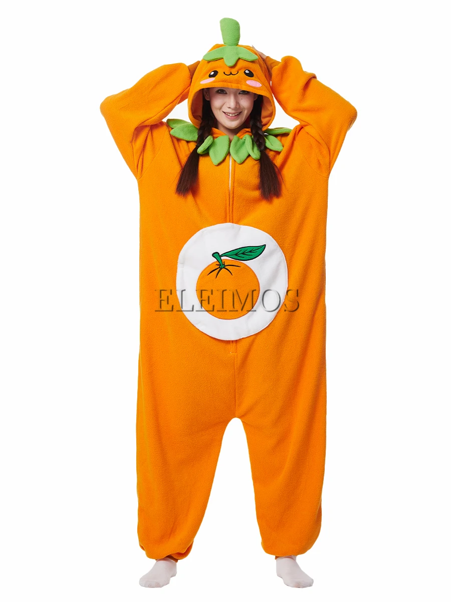 Kigurumi Onesie Orange Pajamas For Adult Women Men Cute Animal Fruit Pyjamas Homewear Halloween Cosplay Party Costume