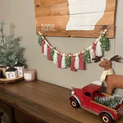 Boho Christmas Banner Wood Bead Tassel Garland Wall Hanging Home Decor for Party Decoration Christmas Tree Winter Room Decor