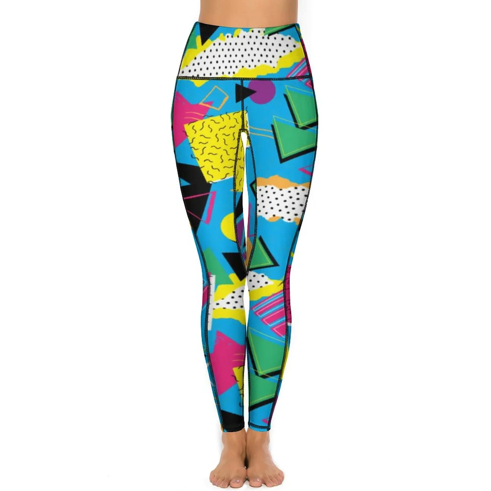 Retro 80s Geometric Leggings Sexy Memphis Art Print Push Up Yoga Pants Elegant Stretch Leggins Graphic Running Sport Legging