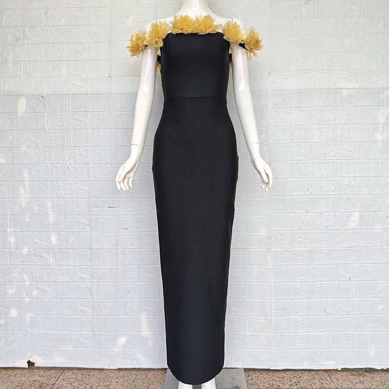 Sexy schulterfreies, figurbetontes Kleid mit 3D-Blumenmuster, elegantes Damen-Abend- und Geburtstagsparty-Kleid für Frauen, Promi-Roter Teppich