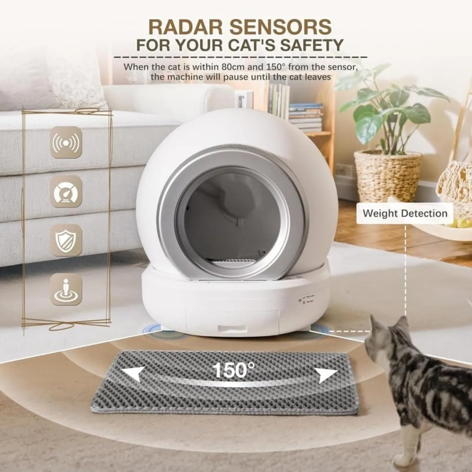 Automatic Self-Cleaning Litter Box for Multi-Cat Hom: Safe, -Controlled, Low Noise | Includ Mat & 1 Garbage Bags