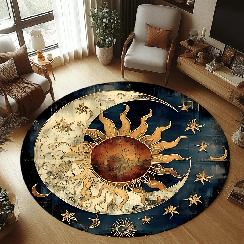 Retro Sun Moon Carpet Mat Rug Home Decoration Living Room Bedroom Floor Decor Gold Celestial Non Slip Rugs Bedroom Decor