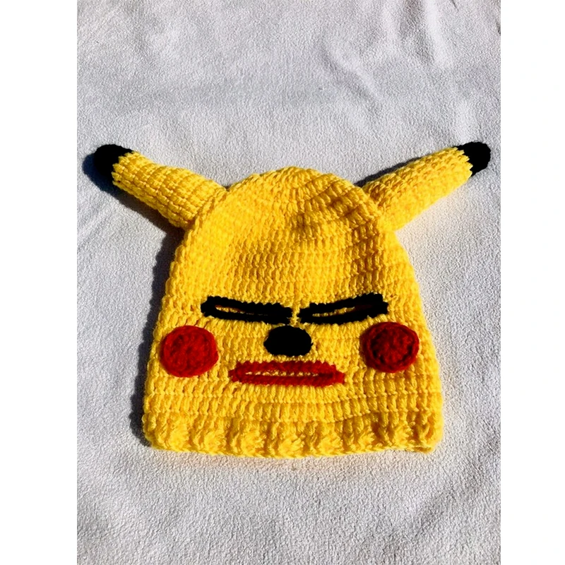 Pokemon Pikachu Handmade Funny novità Anime Cartoon Animal Knitted Hat Mask Beanie Halloween Party Birthday Cool Gift