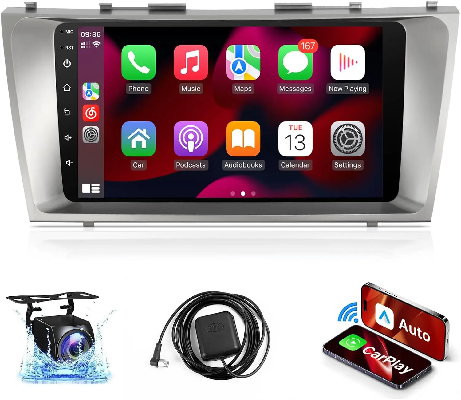 

9-дюймовый сенсорный экран IPS для автомобильной стереосистемы Camry с беспроводным Carplay Android Auto/Bluetooth/GPS/WiFi (поддержка J.B.L и большой экран)