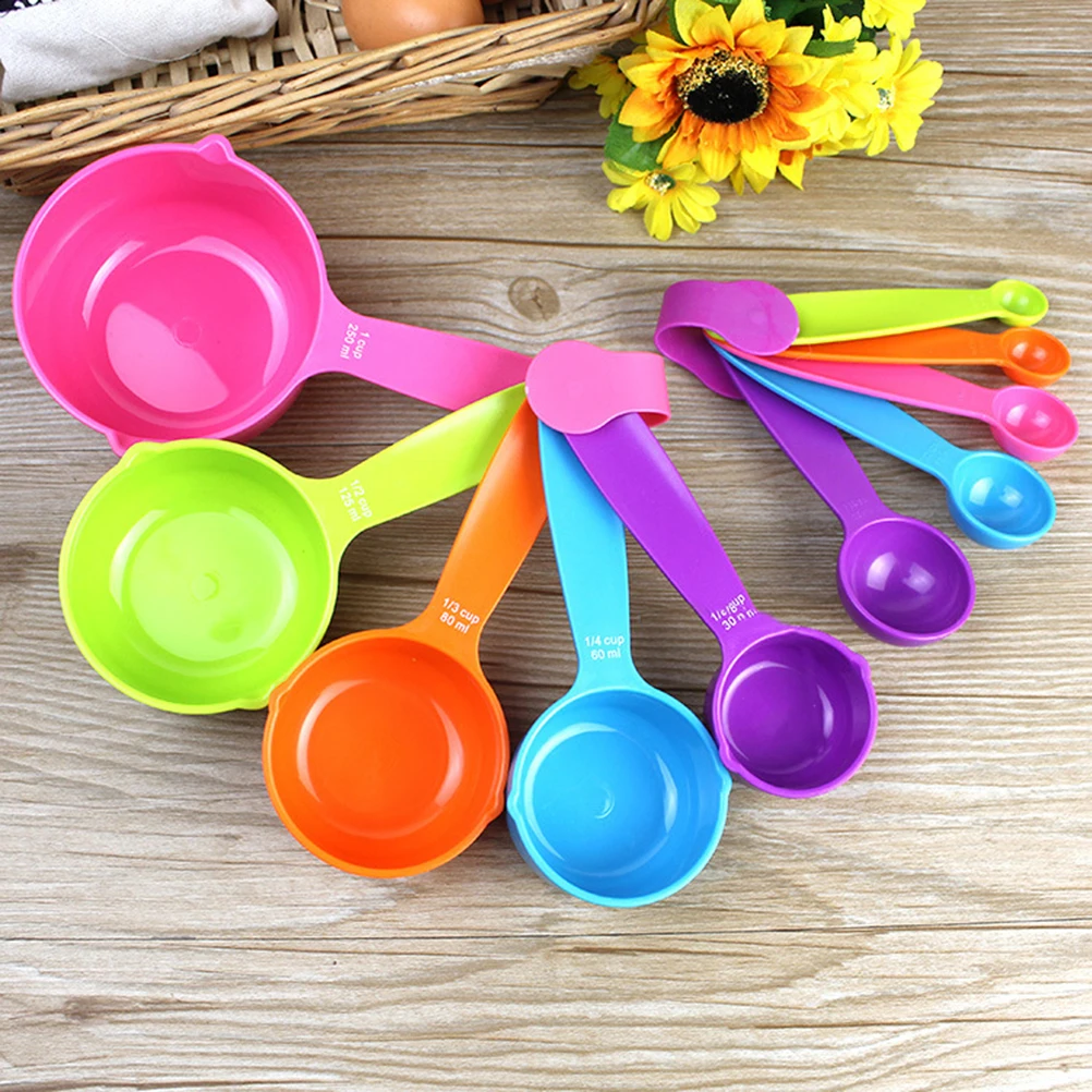 

/Set Colorful Plastic Flour Measuring Spoons Nesting Measure Cups Kit Kitchen Baking Tool for Powder (Mixed Colors, Small S
