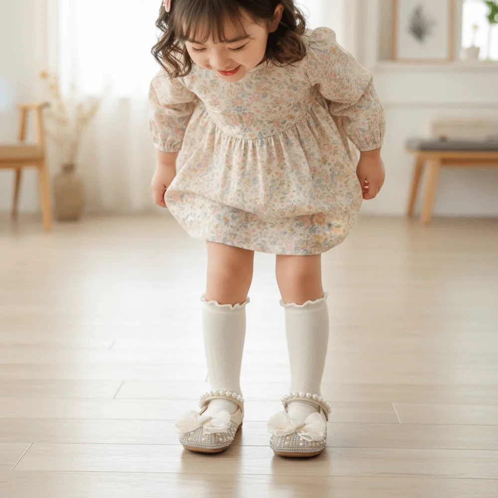 

Fashion Pearl Children Leather Shoes Soft Soled Mesh Bowknot Girls Princess Shoes Slip-on Style Lightweight Kids Shoes Party